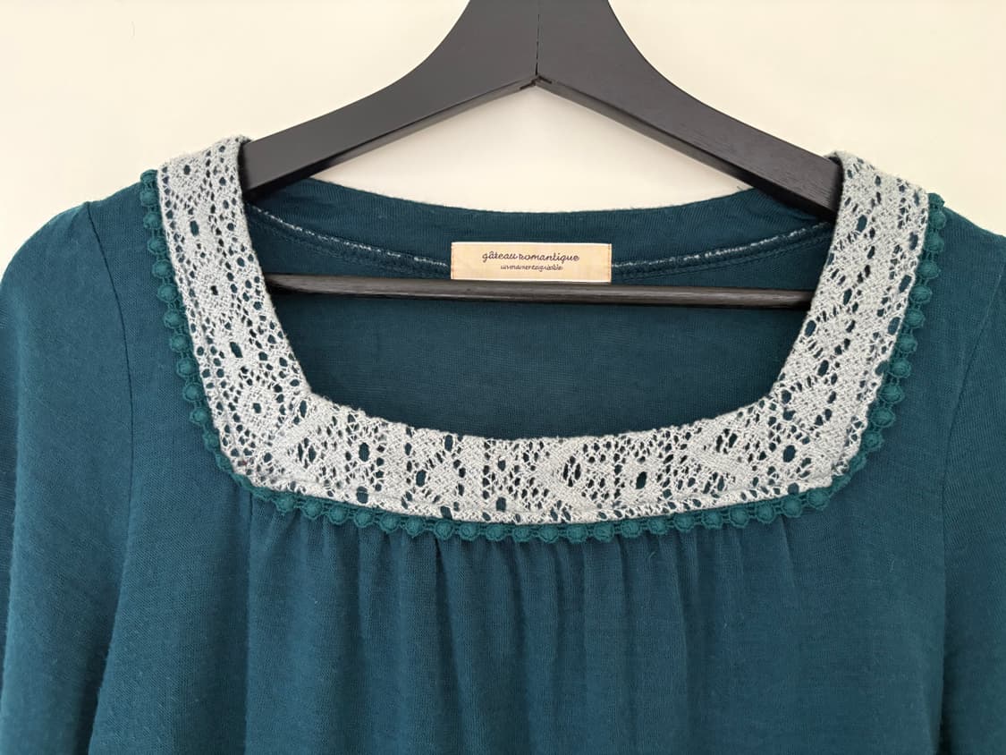 lace square neck teal blouse 상품이미지3