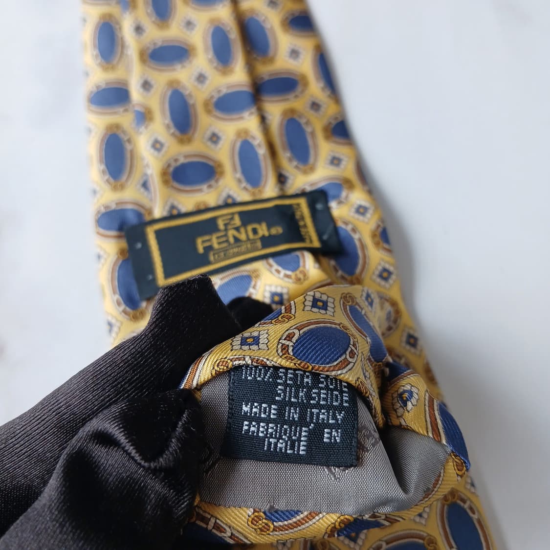 펜디 실크 옐로우 오벌 패턴 넥타이 9.2cm A+등급 G28 상품이미지10