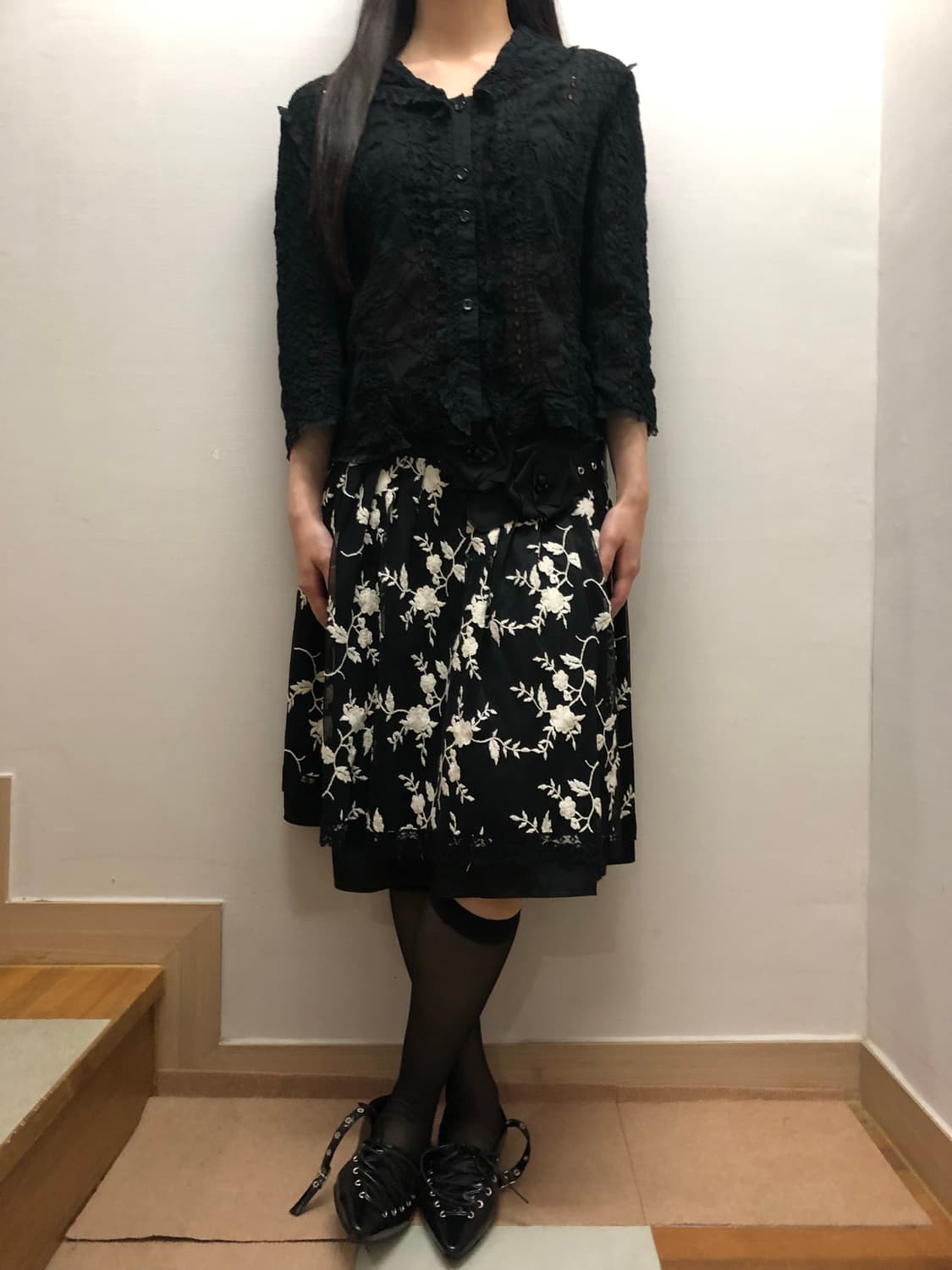 빈티지 네이비 플라워 미디 스커트 상품이미지2