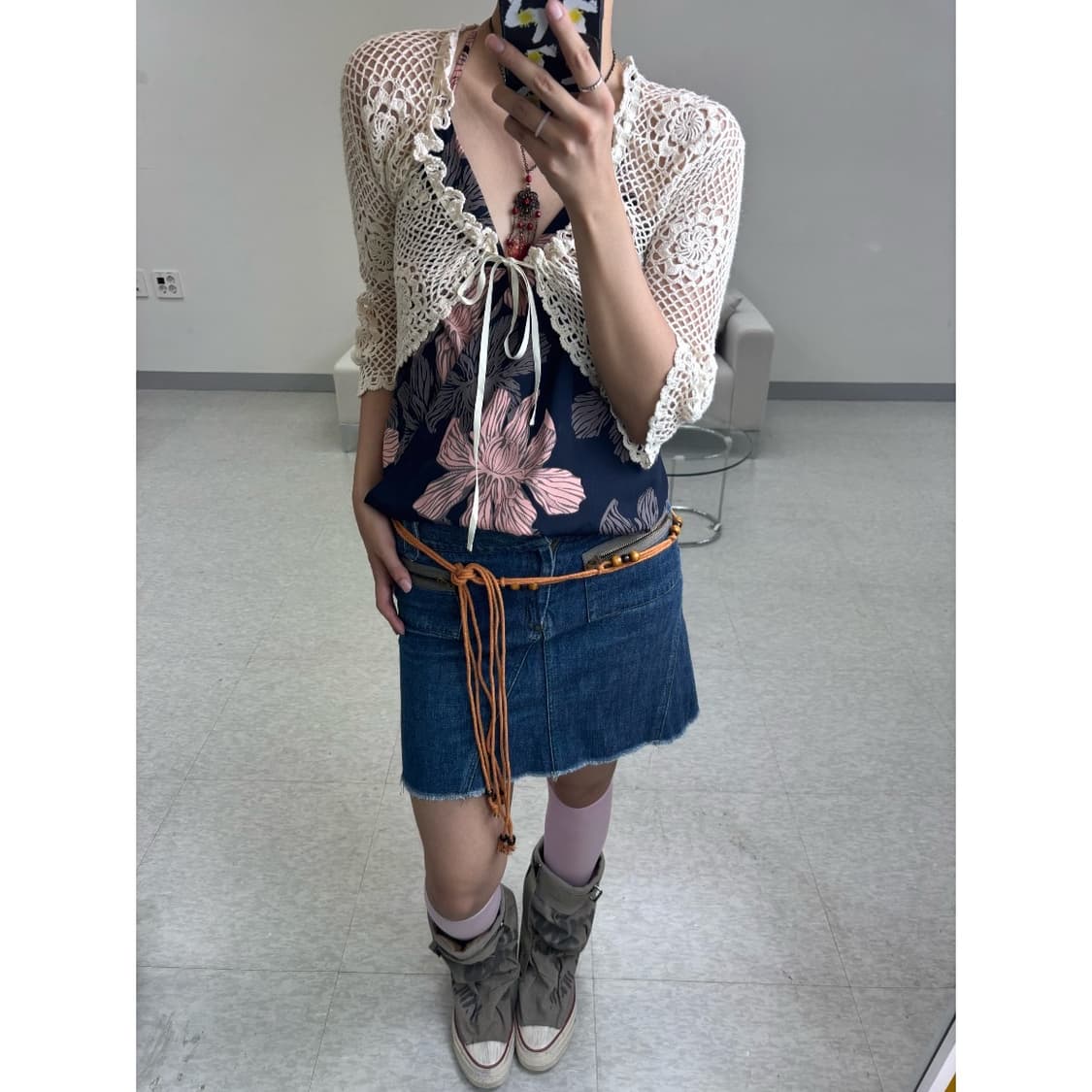 빈티지 데님 린넨 웨스턴 스커트 y2k 상품이미지2