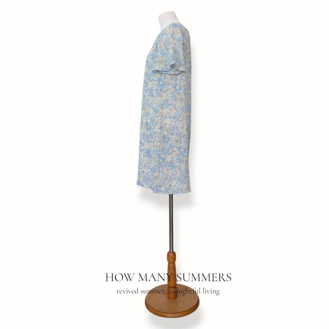 옐로우 블루 잔꽃 미니 원피스 튜닉 반팔 빈티지 상품이미지2