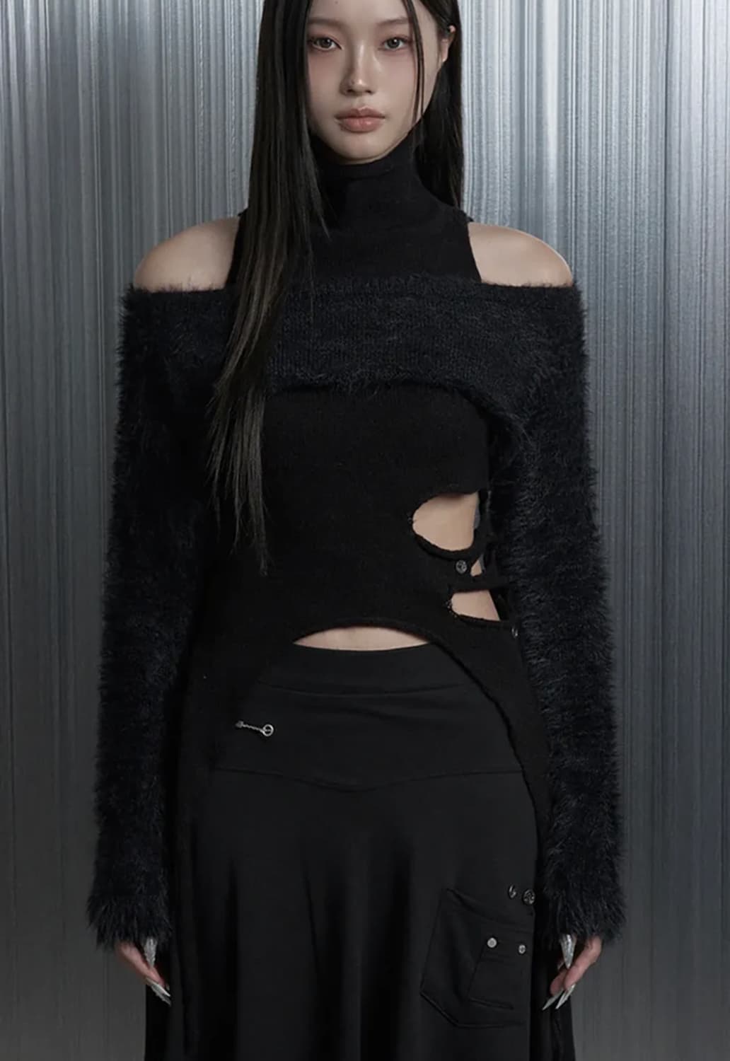 원가 17) 에트오소메 컷아웃 홀터 볼레로 레이어드 니트 탑 세트 상품이미지1