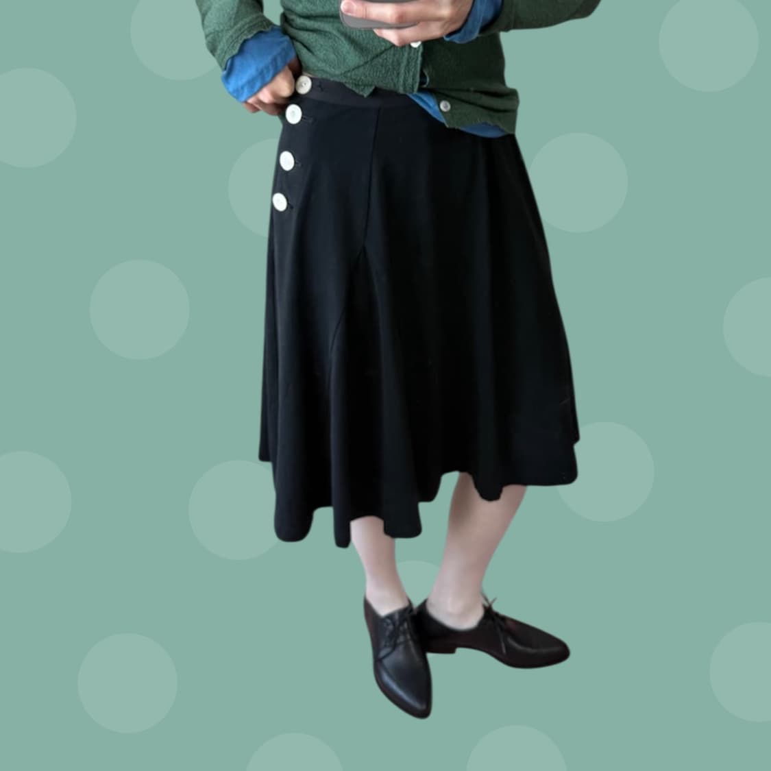 프렌치 시크 단추 포인트 절개 블랙 미디스커트 상품이미지7