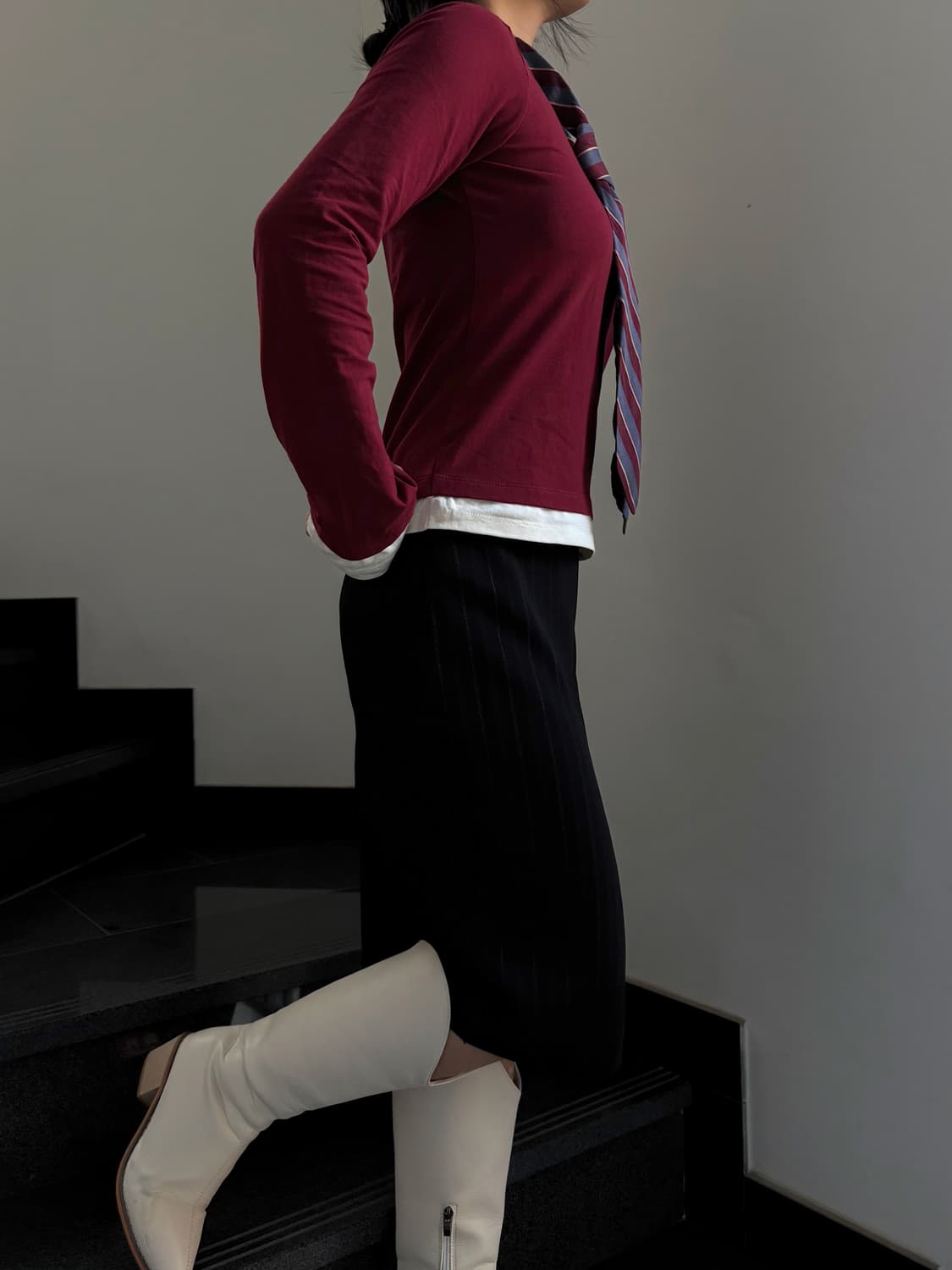 긱시크 스트라이프 미디 스커트 상품이미지3