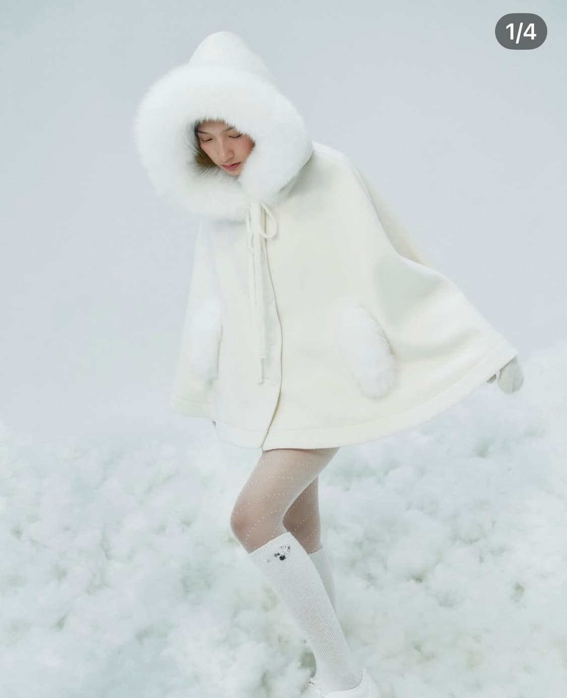 더티스 리얼 폭스 퍼 스노우 케이프 코트 상품이미지2