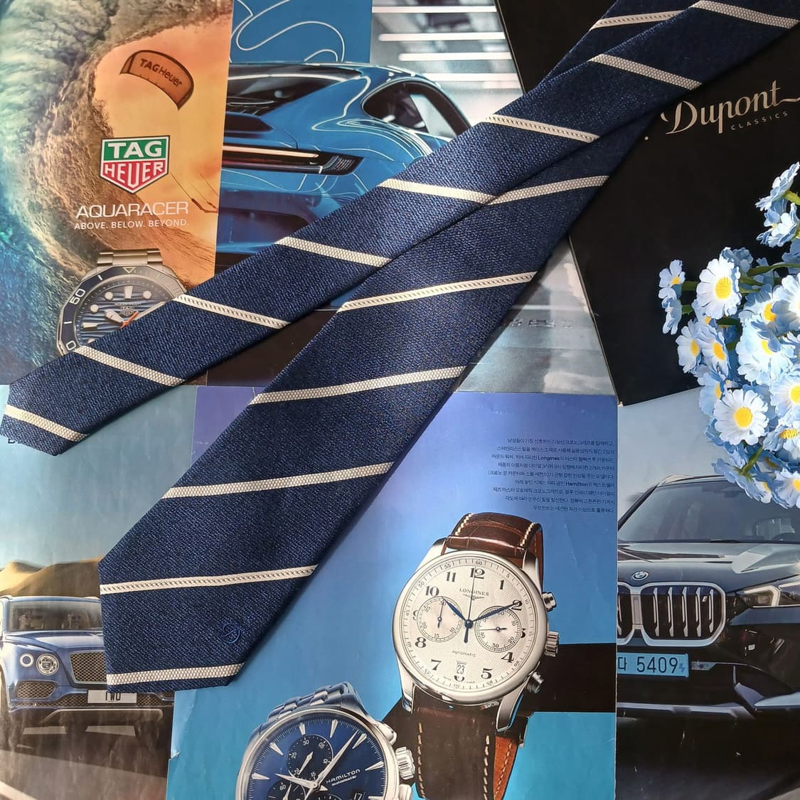 듀퐁 실크 네이비 스트라이프 넥타이 8.3cm A+등급 A19686 상품이미지3