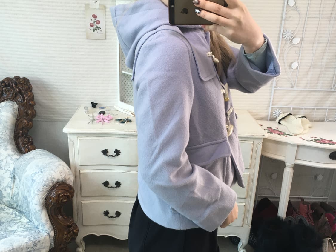 일본빈티지 페일 퍼플 후드 더플 코트 상품이미지2