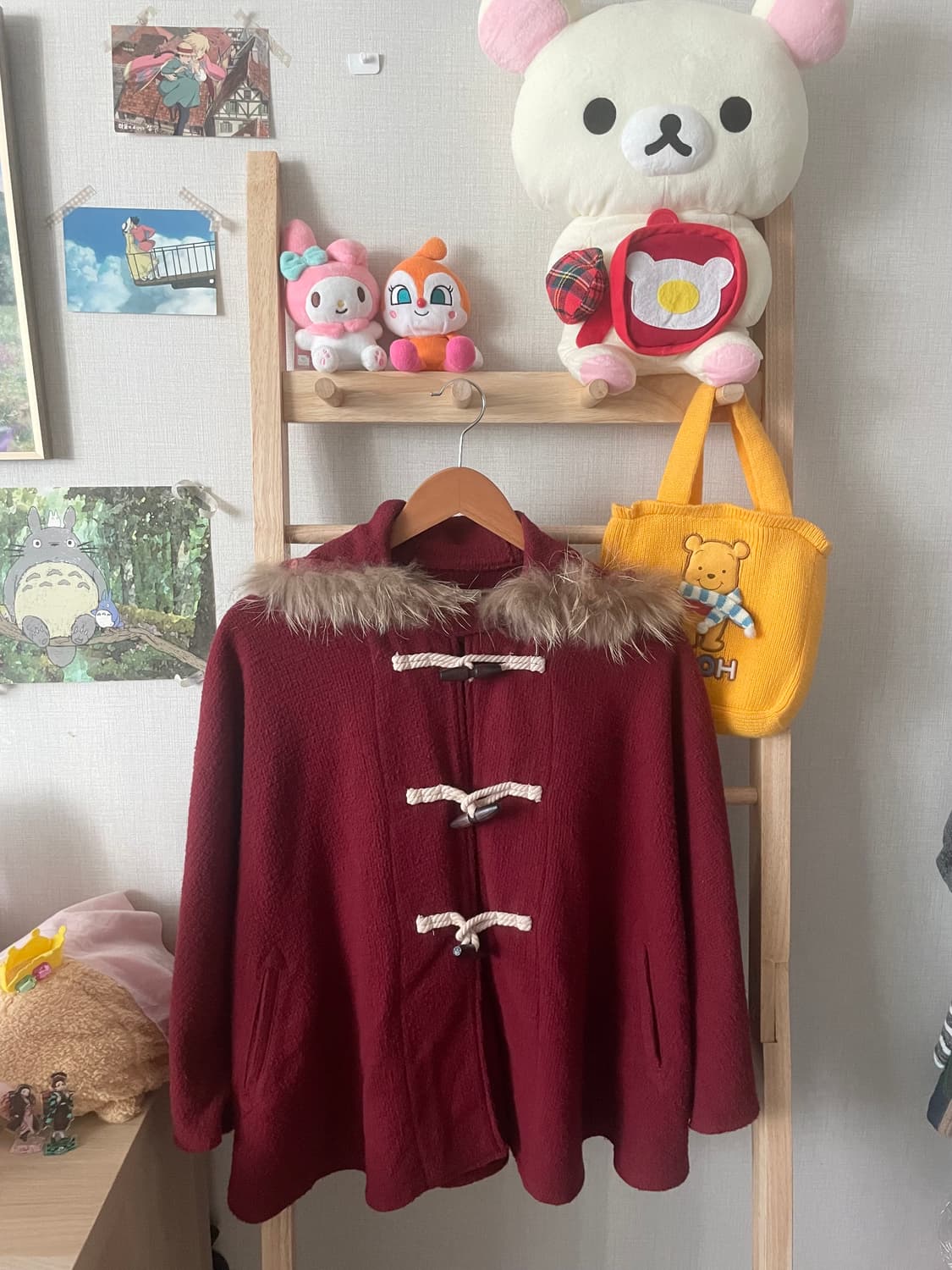 모리걸 빈티지 레드 후드 퍼 떡볶이 케이프 코트 ♥️🤎 상품이미지1