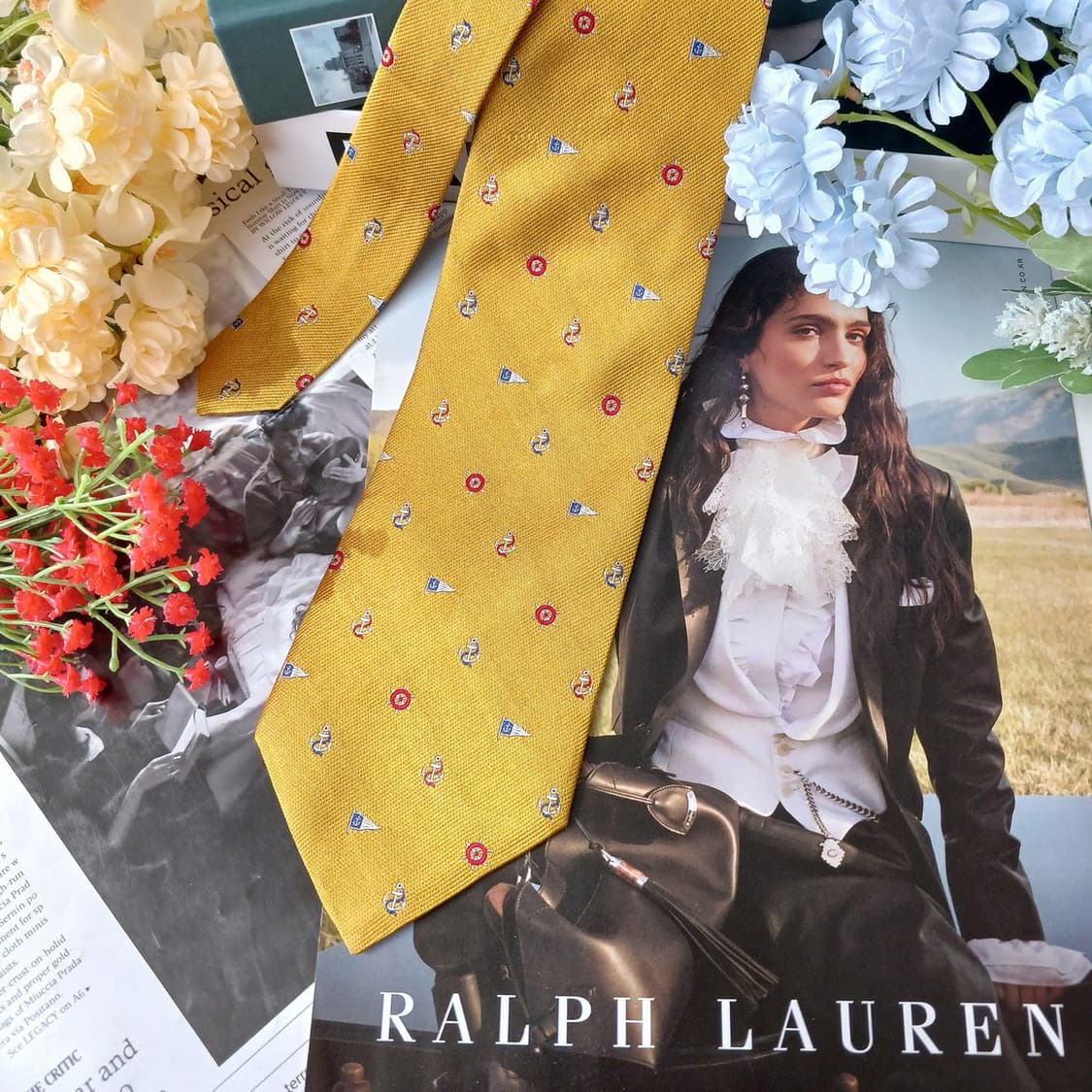 폴로 랄프로렌 옐로우 마린 패턴 넥타이 9.5cm A+~A등급 E936 상품이미지4