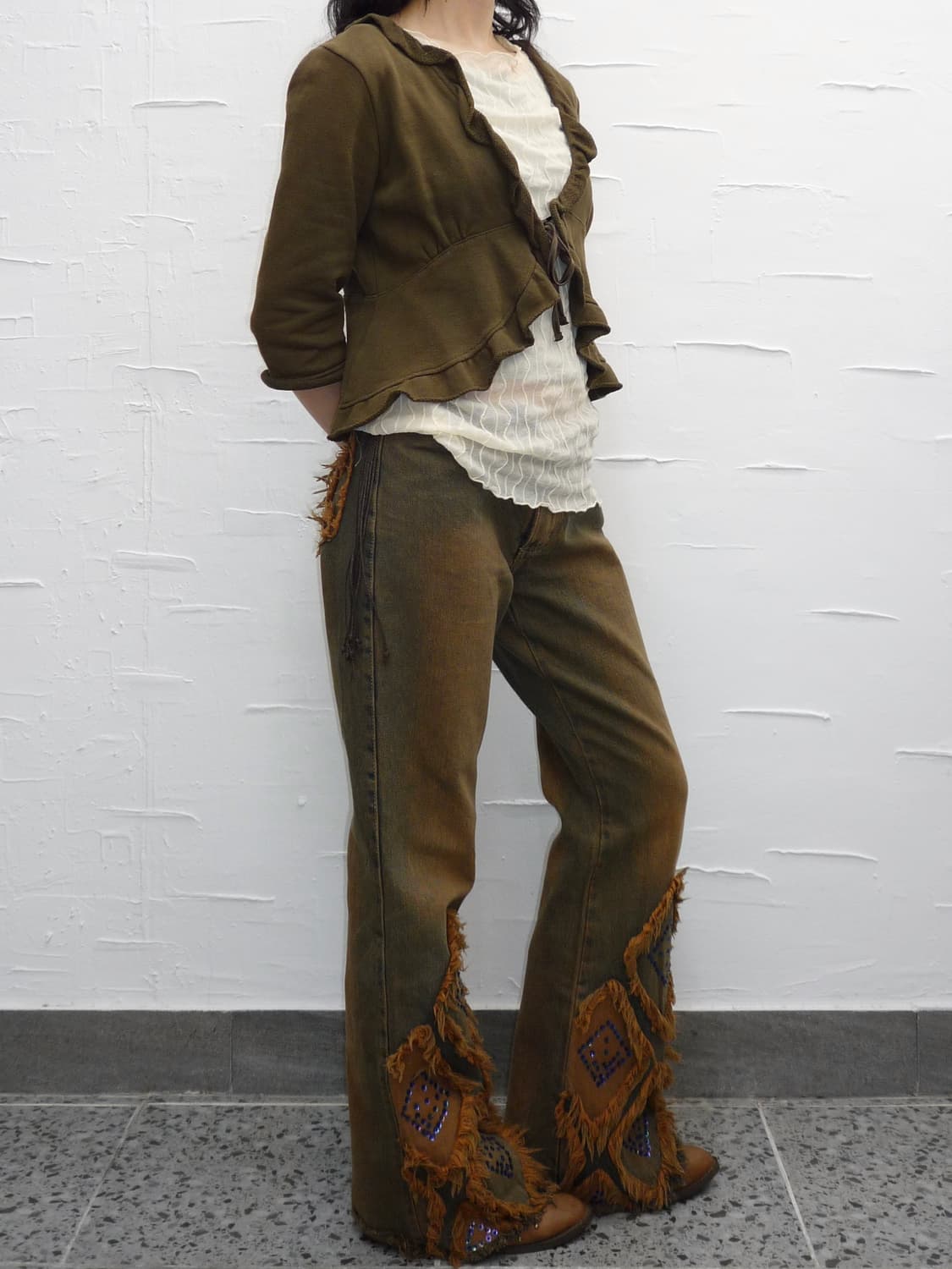 Khaki ribbon cardigan 상품이미지3