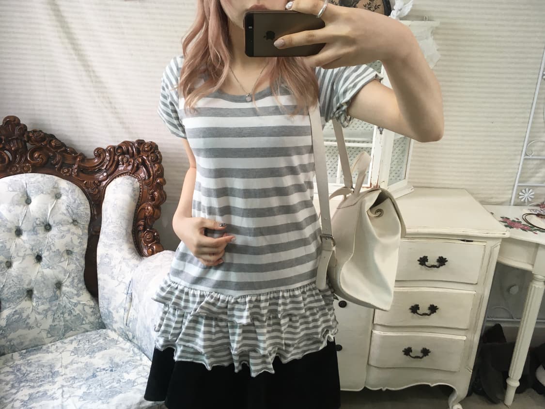 jpn vintage lovely puff stripe frill top 상품이미지1