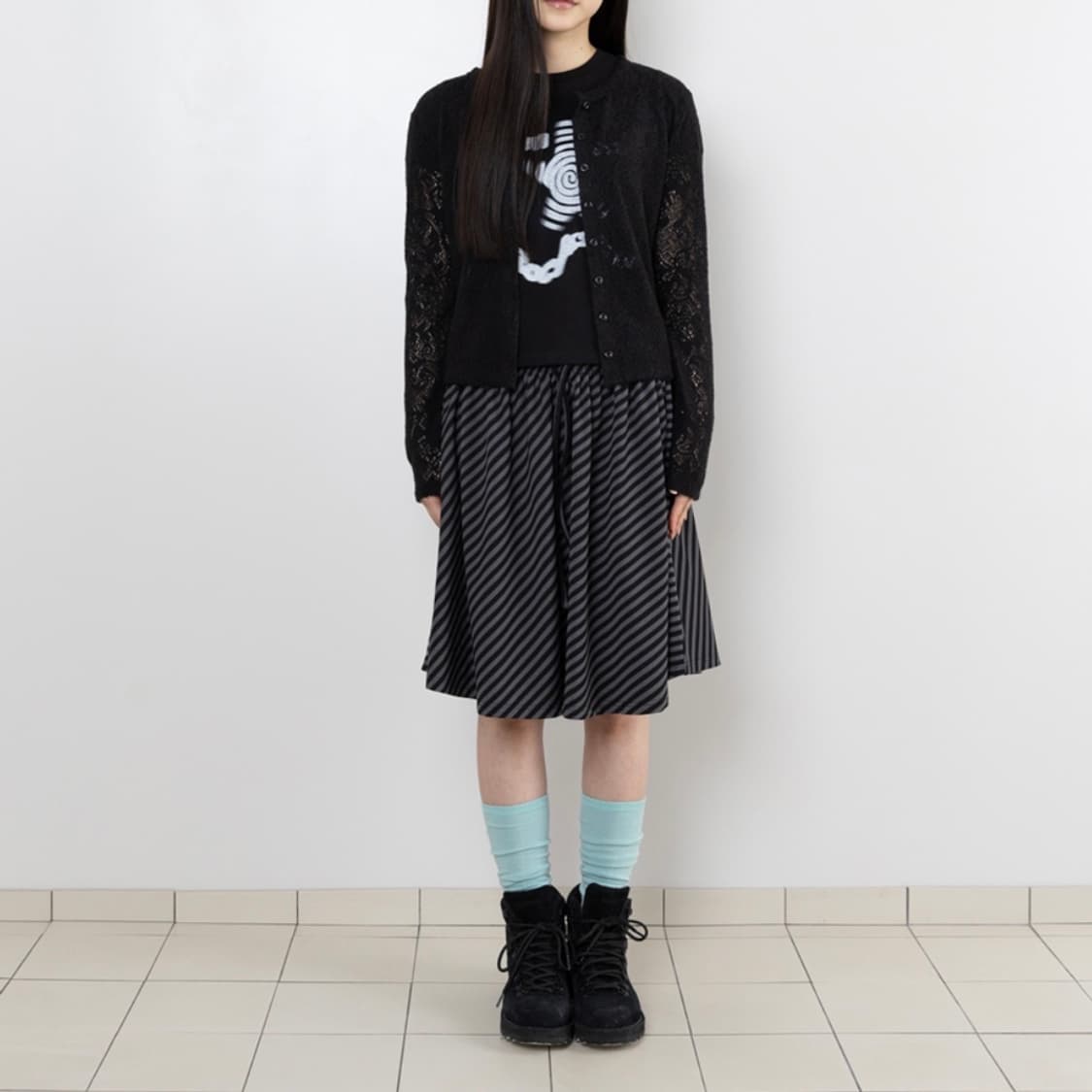 웹하우스 스트라이프 트위스터 스타 스커트 - 차콜 상품이미지2