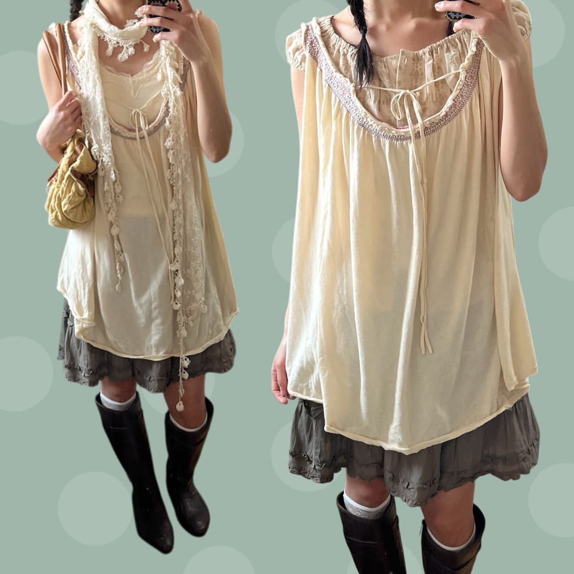 모리걸 빈티지 보헤미안 패턴 레이어드 원피스 상품이미지1