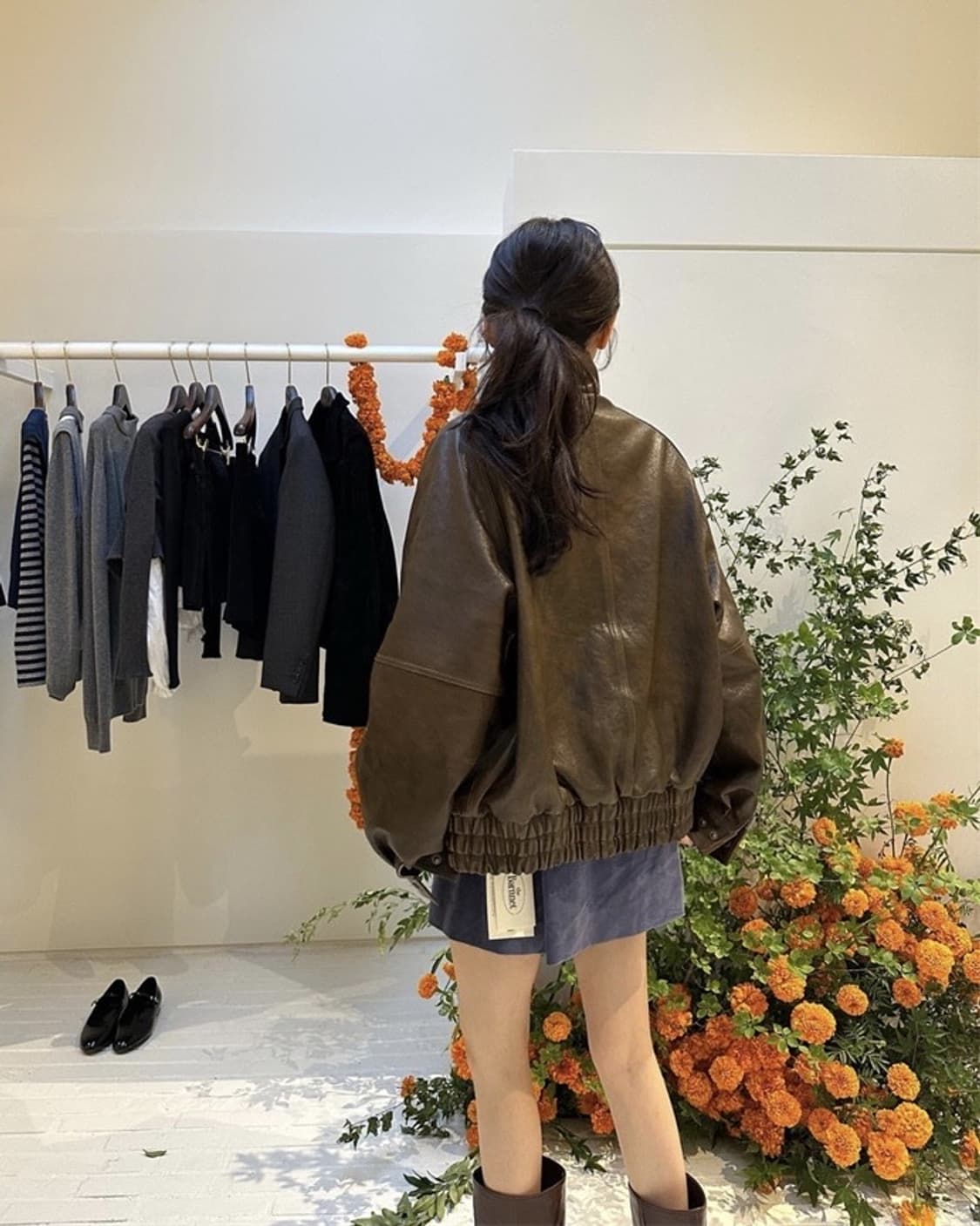 더바넷 스테인 레더 모터사이클 자켓 브라운 상품이미지3