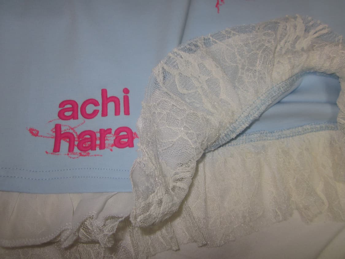 아치하라 Achihara 레이스 자수 반팔 티셔츠 블루 중브 상품이미지3