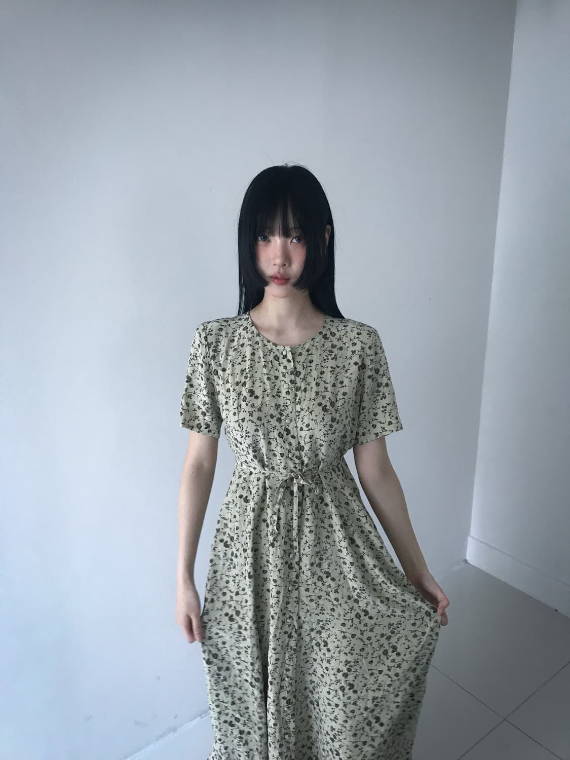 Lily Floral Button Ribbon Dress 상품이미지6