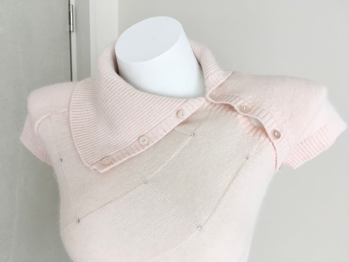 연핑크 큐빅 아가일 앙고라 니트탑 히메갸루 러블리 달천깔 상품이미지4