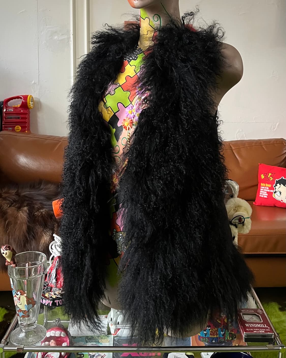 SNIDEL スナイデル Japan Black Long Fur Vest 상품이미지4