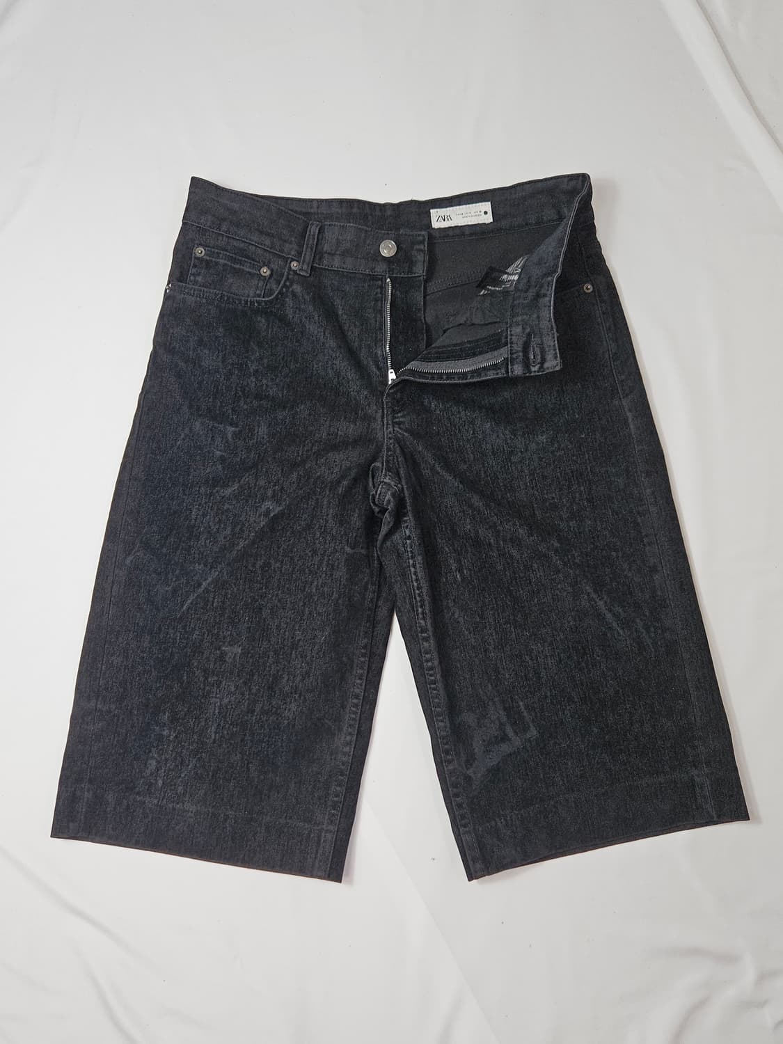 자라 ZARA 옴므 워싱 스웨이드 흑청 진 숏팬츠 하프 데님 28 상품이미지1