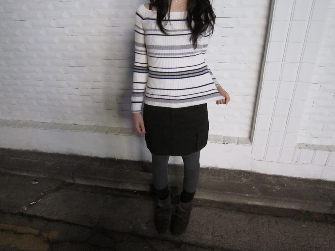 빈티지 보트넥 골지 니트 스트라이프 패턴 디테일 슬림핏 아이보리 상품이미지4