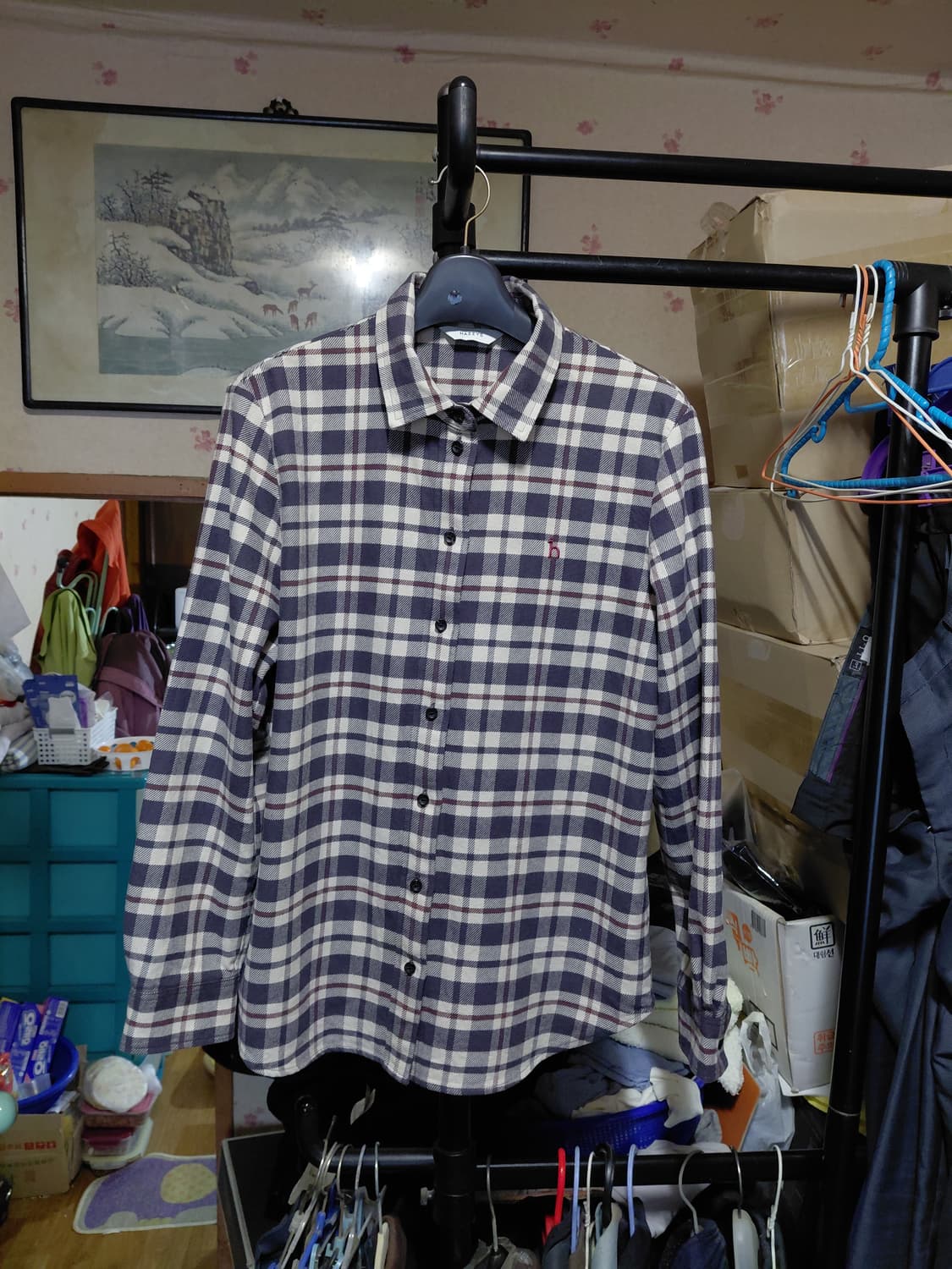 [헤지스레이디스]기모 면 체크 긴팔셔츠 여자90사이즈 상품이미지1