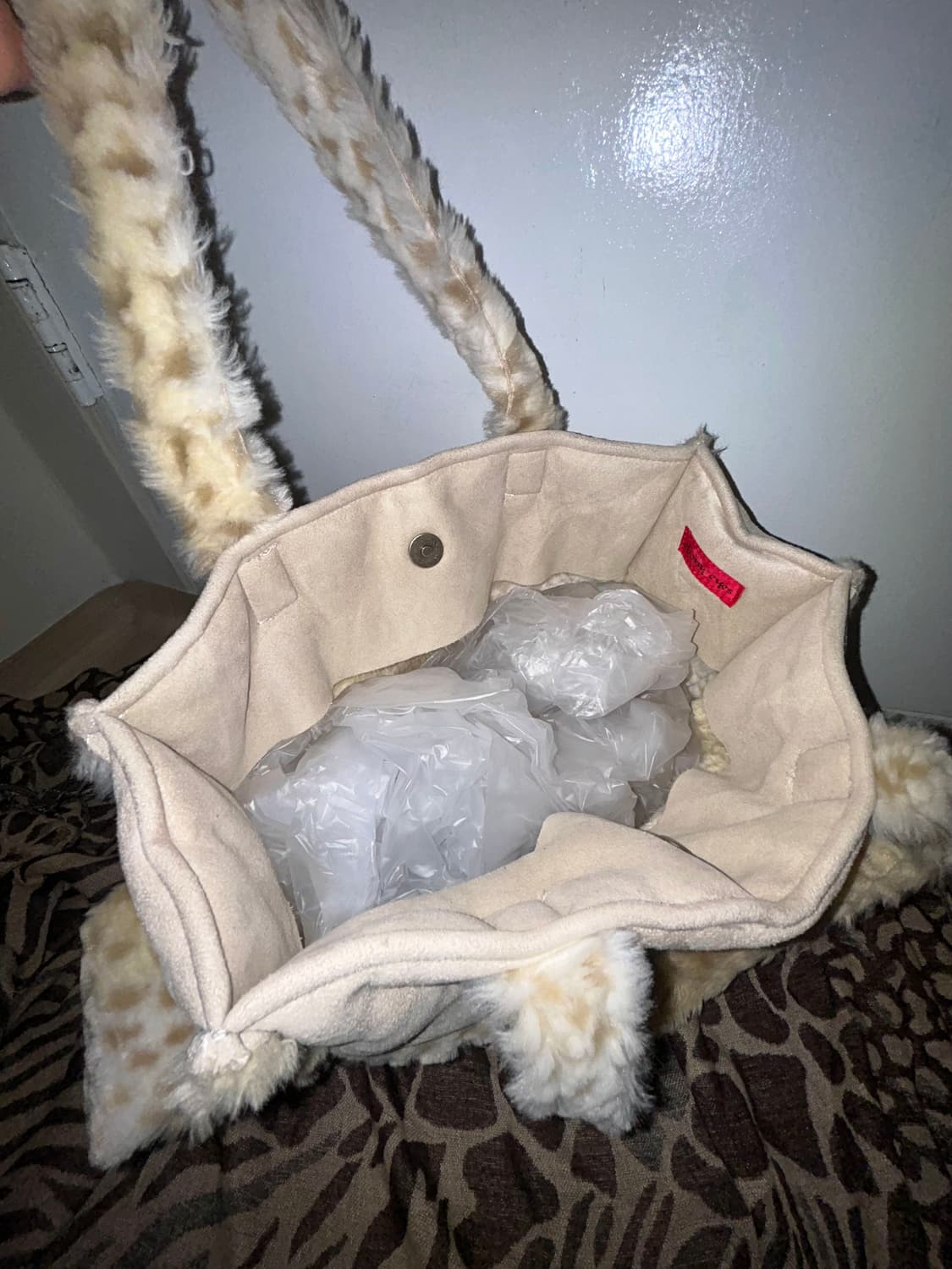 빈티지 갸루 Y2K 호피 퍼 베이지 토트백 숄더백 상품이미지2