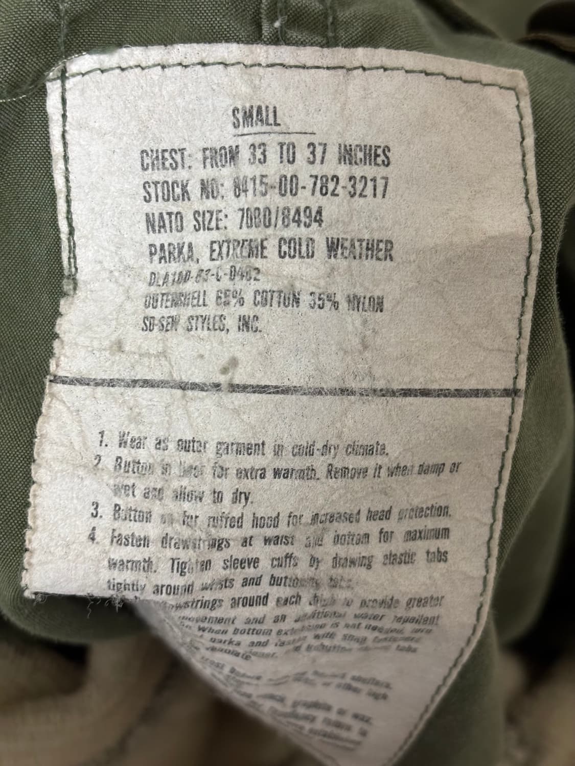 US army 미군 80s 오리지널 M65 피쉬테일 파카 S 상품이미지3