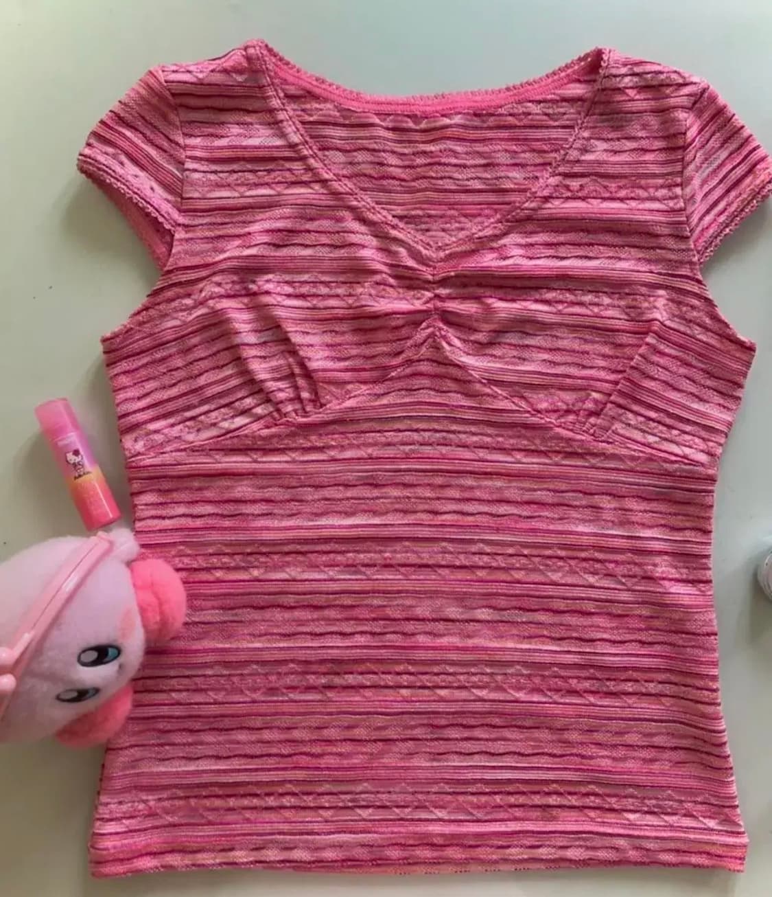 빈티지 핑크 반팔 슬리브 니트 빤짝 반팔 상의 탑 상품이미지1