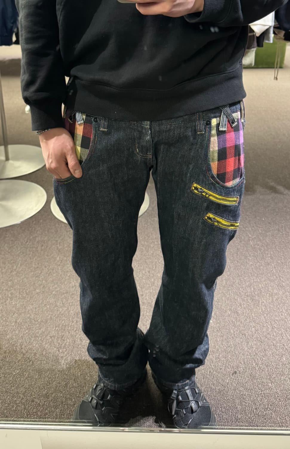 XL)Dominate 빈티지 레이어드 체크패턴 데님팬츠 상품이미지1