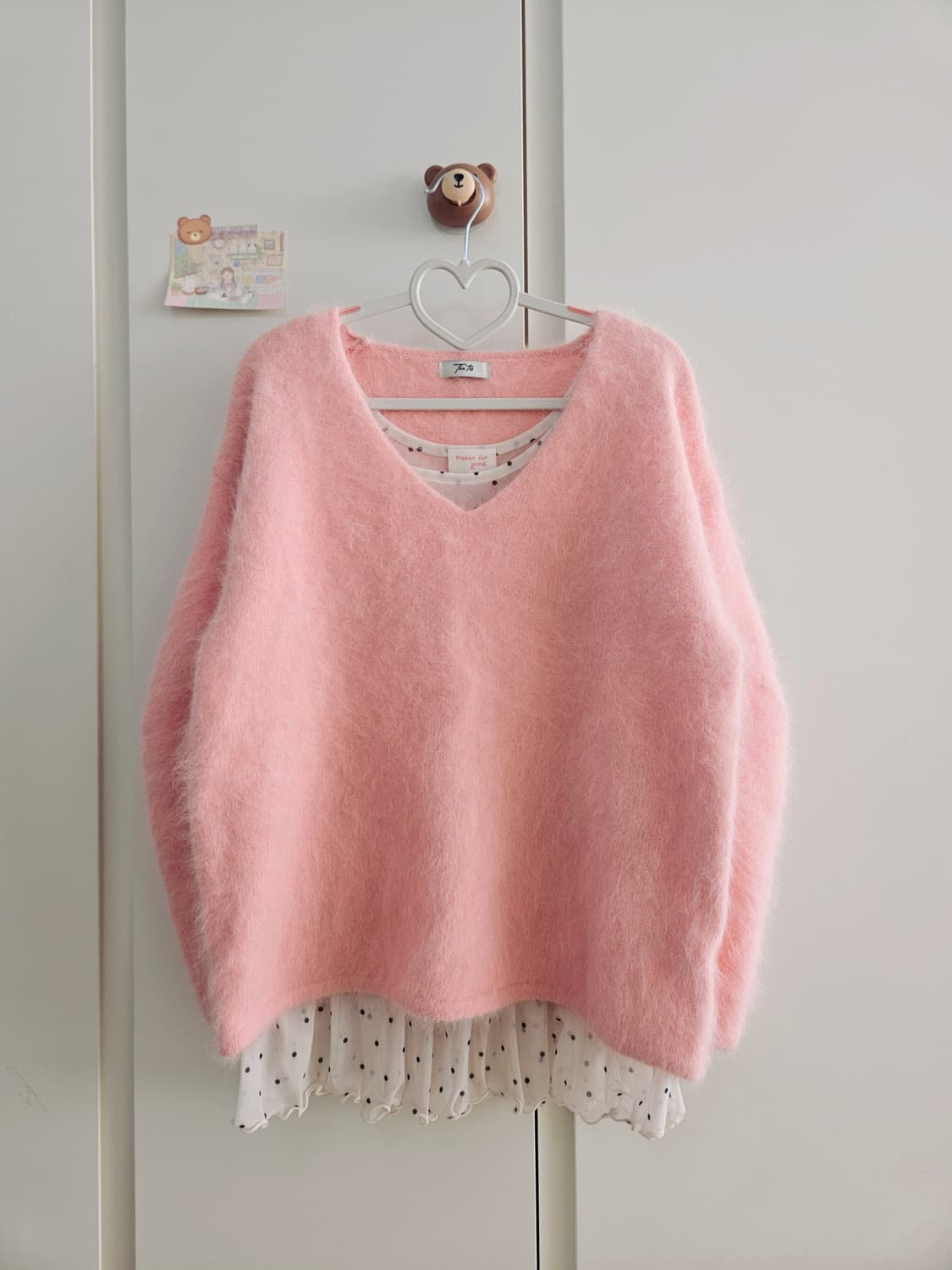 더티스 앙고라 브이넥 니트 핑크 상품이미지6