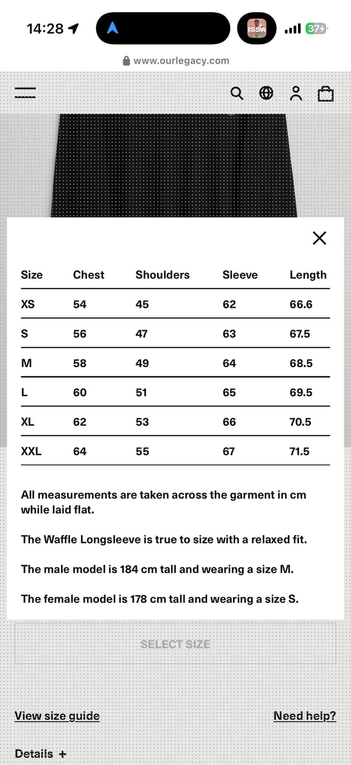 아워레가시 워크샵 와플 롱슬리브 블랙 M 사이즈 상품이미지7