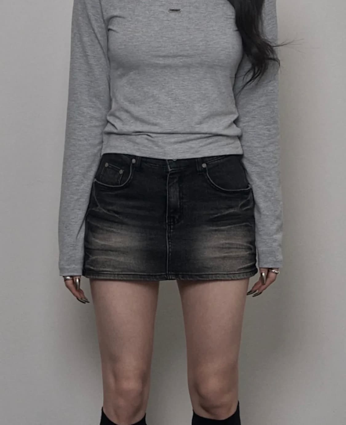 Denim Mini Skirt (black) 상품이미지1