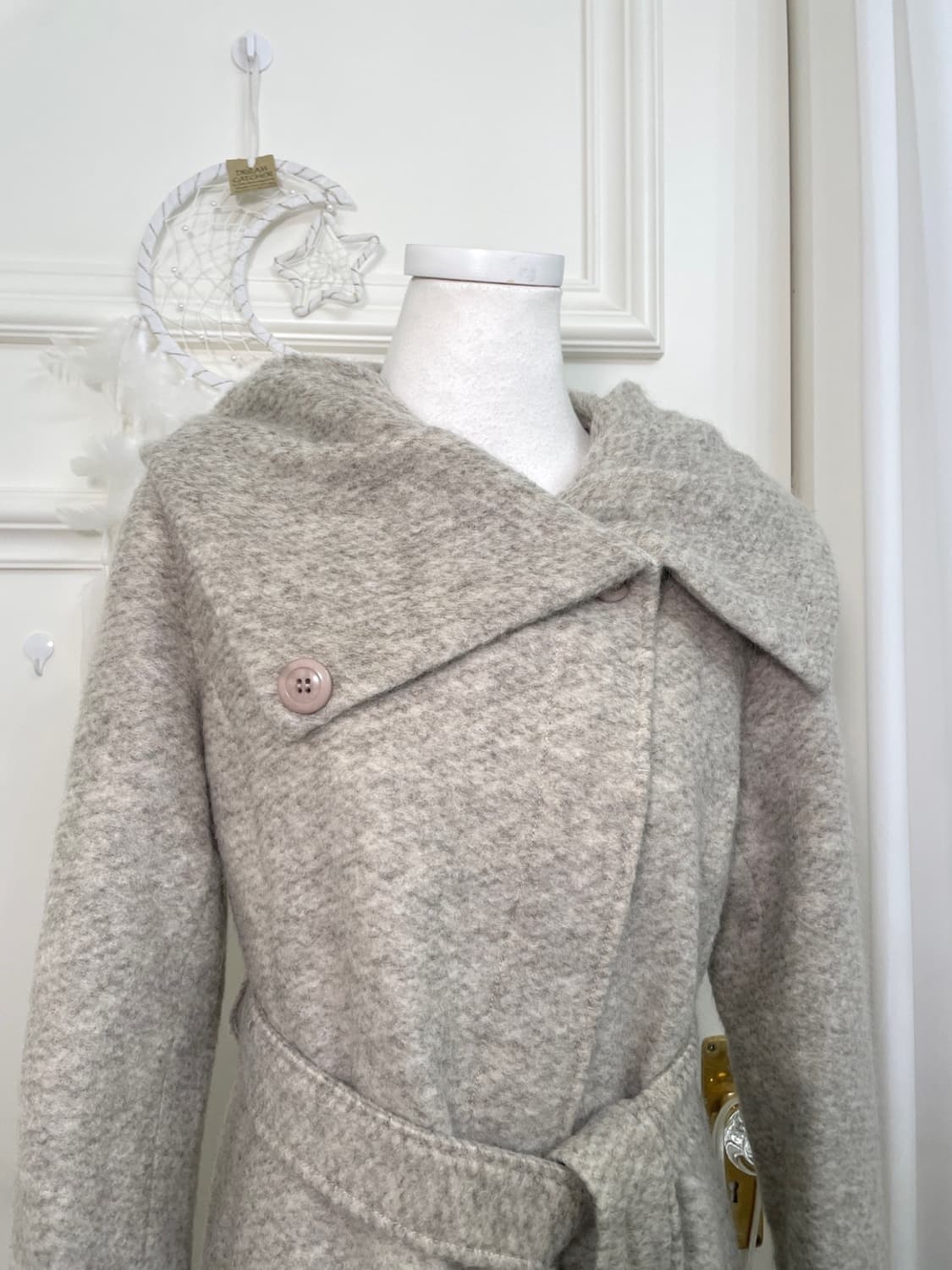 beige gray diagonal belt midi coat 상품이미지6