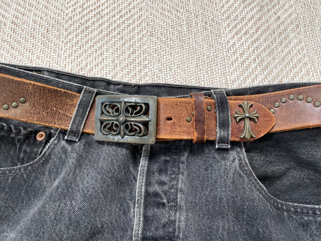 빈티지 웨스턴 크로스 스터드 레더 벨트 상품이미지2