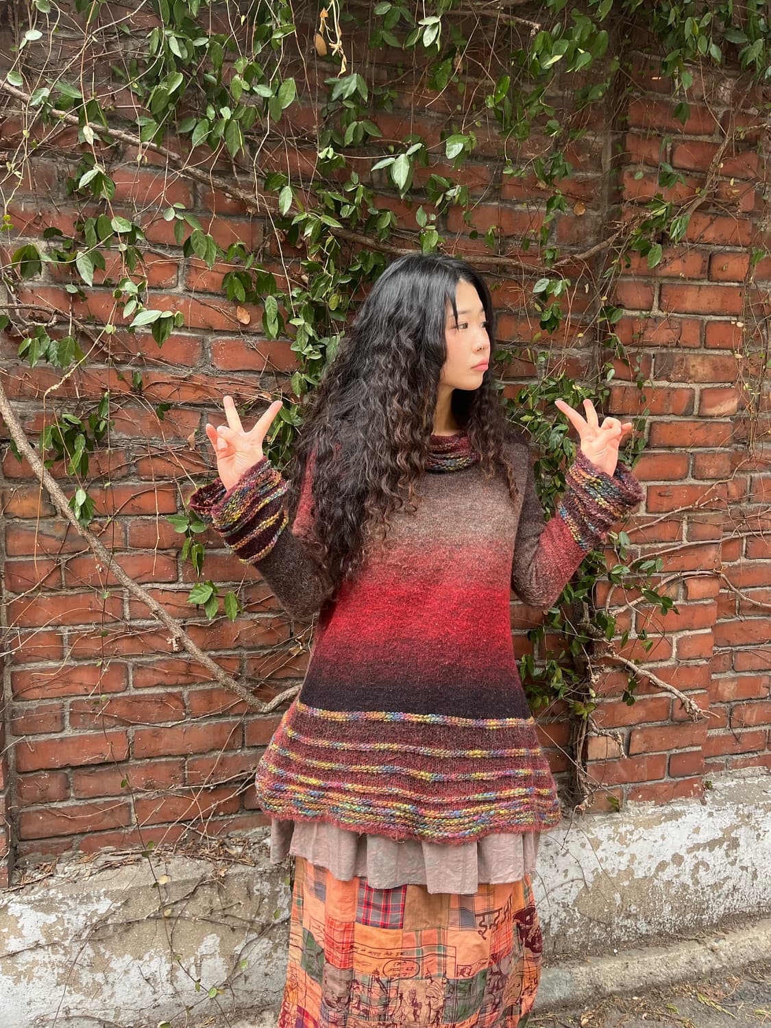 레드 히피 무드 하이넥 니트 상품이미지1