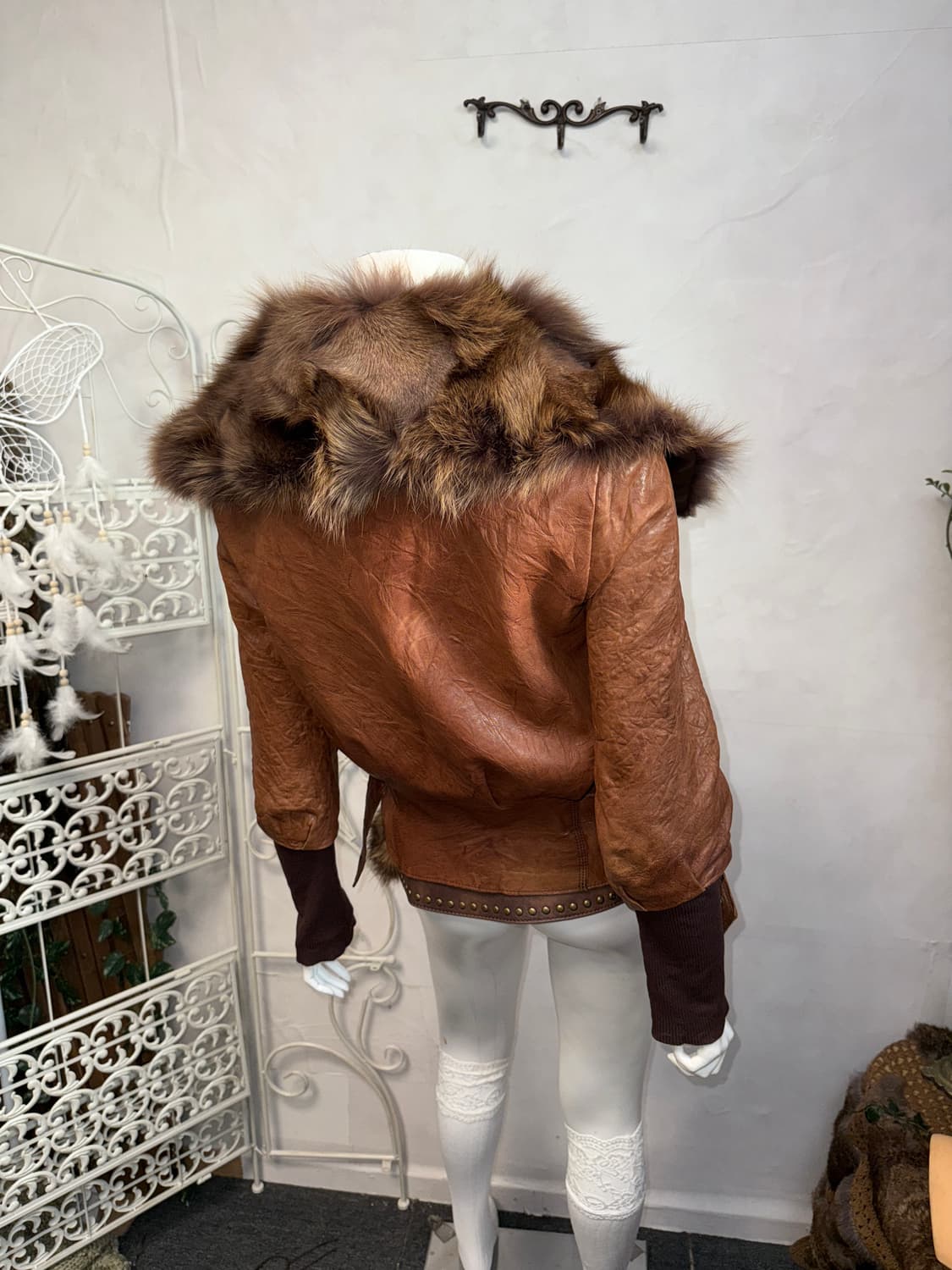 Camel brown lamb skin fox fur warmer jk 상품이미지9