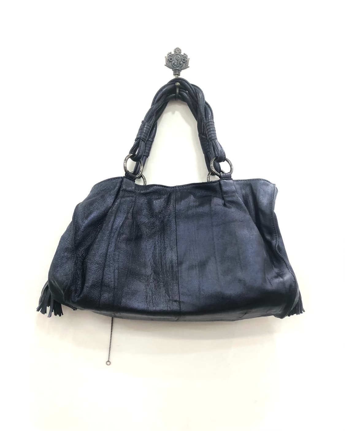 navy leather tassel chain shoulder bag 상품이미지5