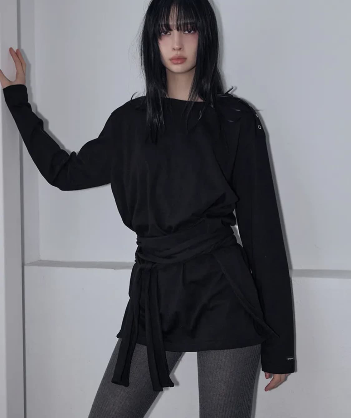 렌세 Wrap-Tie Long Sleeve Tee Black 상품이미지1