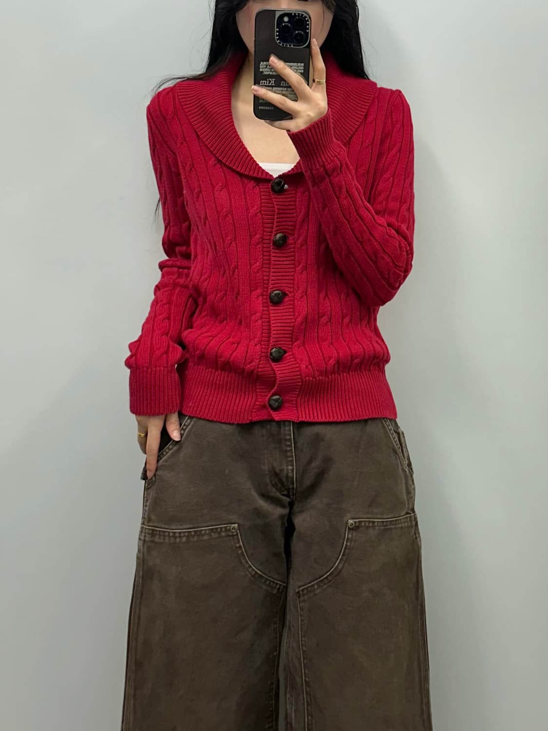 폴로 랄프로렌 숄카라 우드버튼 꽈배기 니트 가디건 상품이미지1