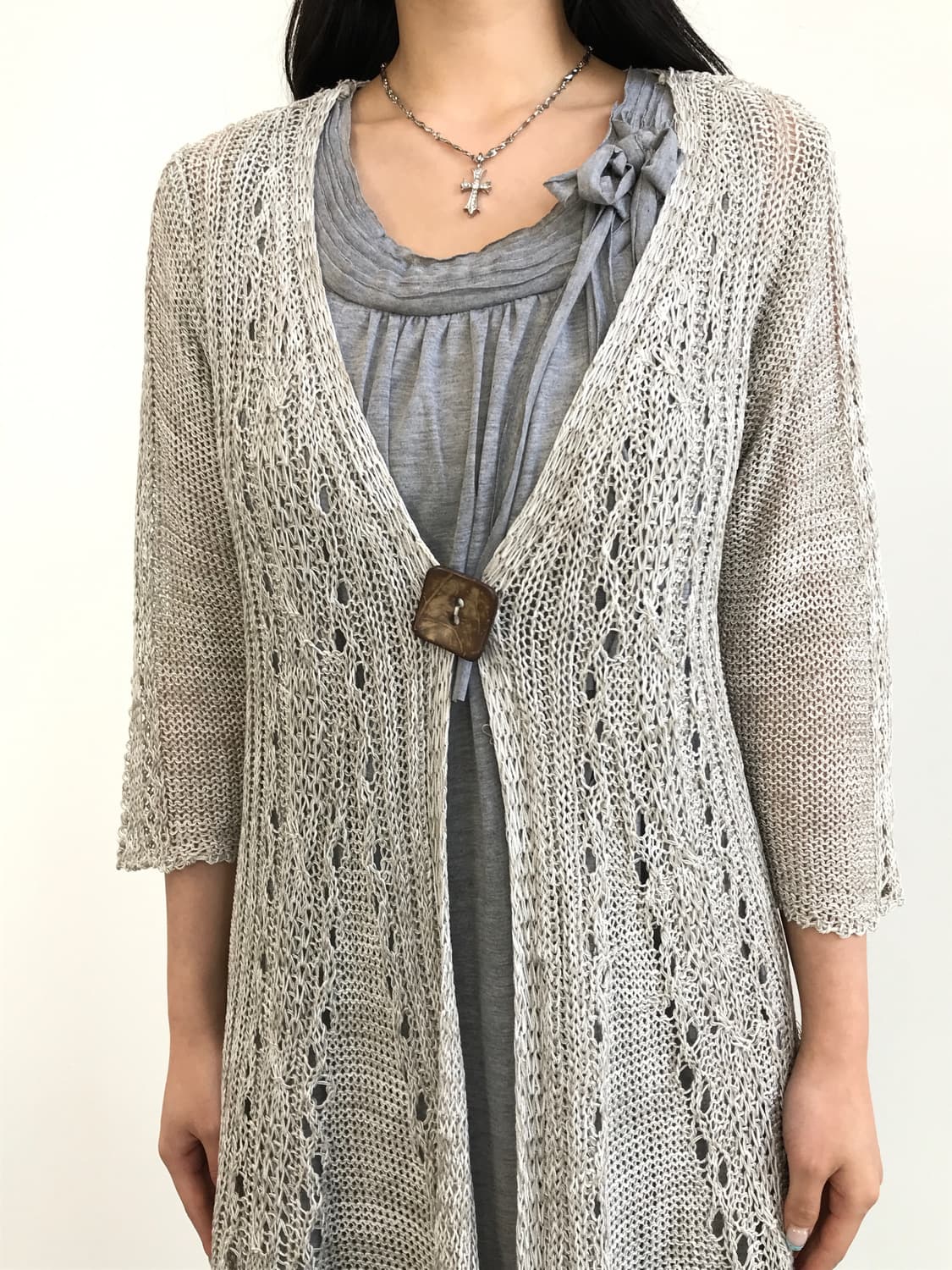 Jpn Wood Button Gray Cardigan 상품이미지3