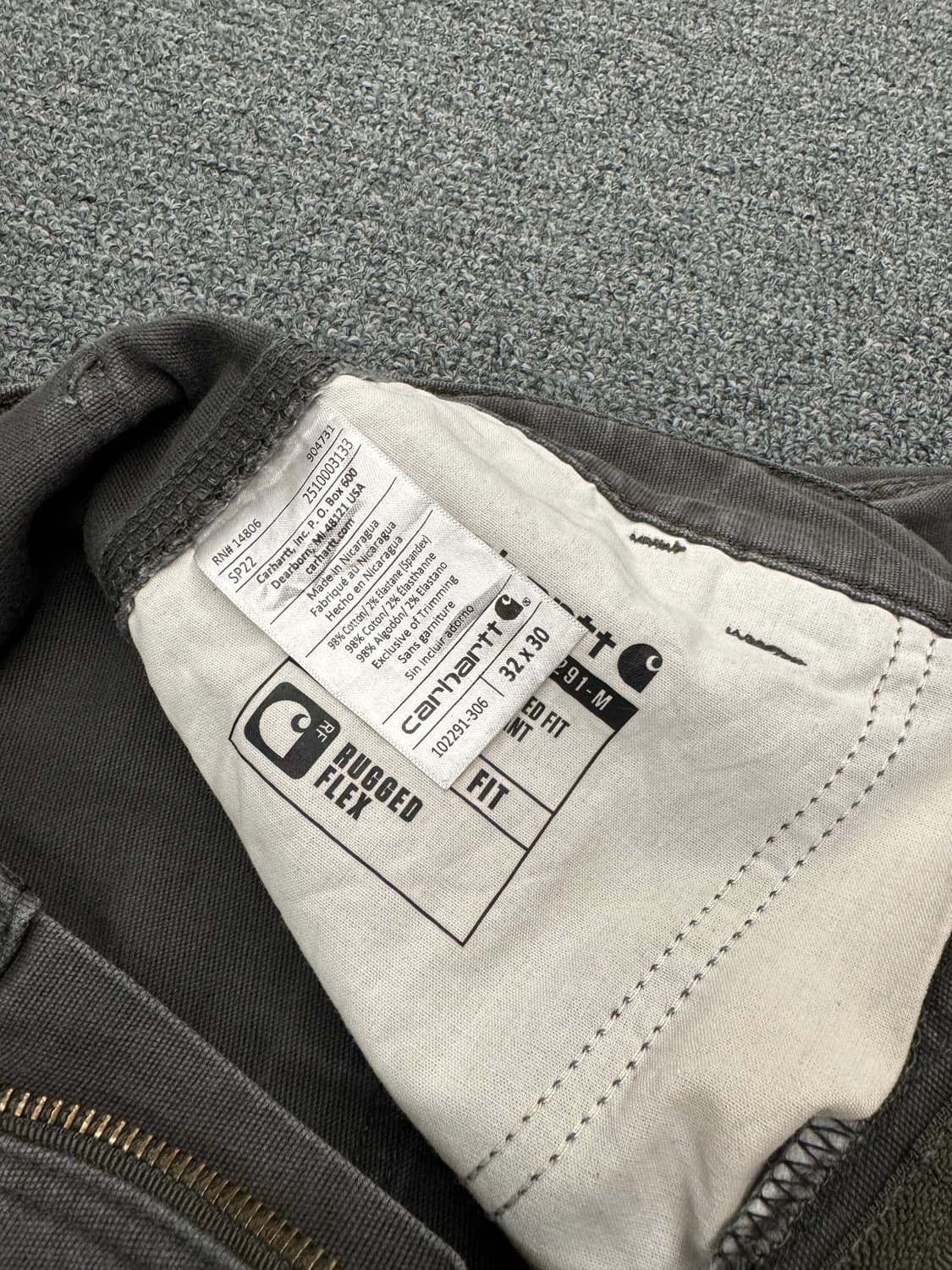 칼하트 빈티지 차콜 싱글니 워크팬츠 상품이미지4