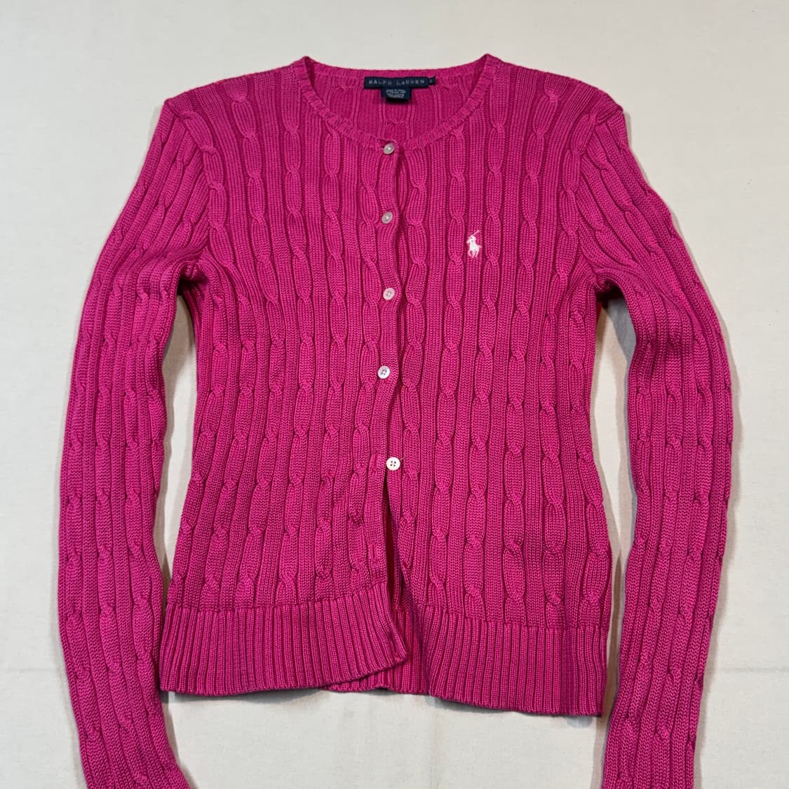 L) 폴로 랄프로렌 코튼 케이블 꽈배기 가디건 핑크 상품이미지2