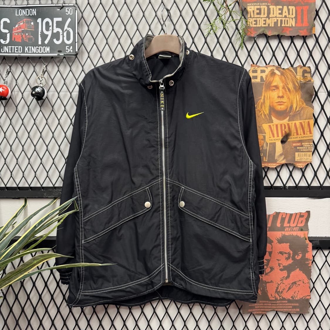 90s 나이키 올드스쿨 바람막이 전면 스티치 라인 포인트 블랙 상품이미지1