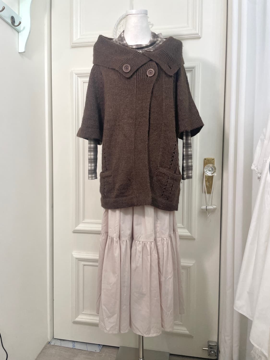 beige cotton tiered banding long skirt 상품이미지6