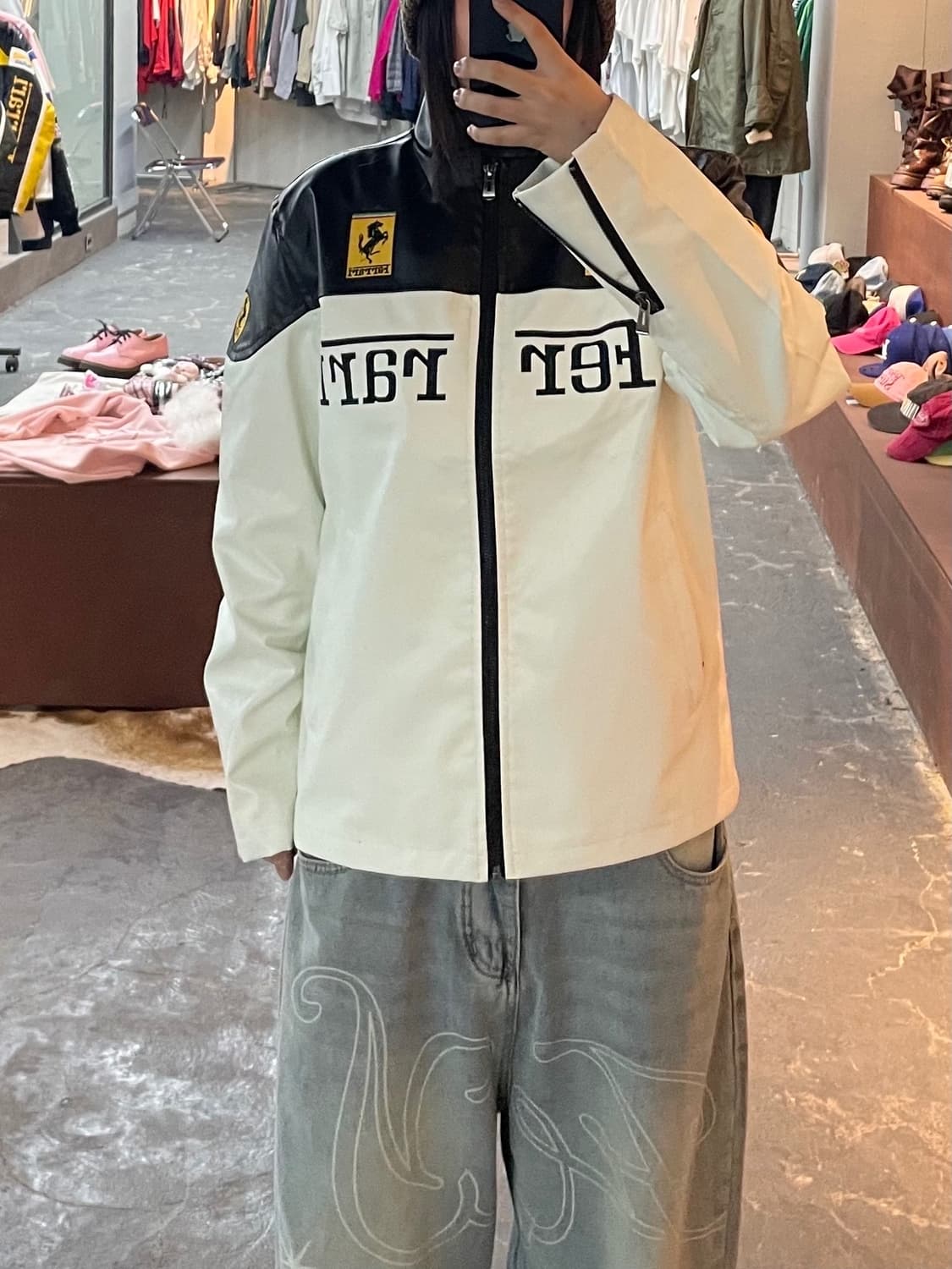 페라리 F1 자수로고 블랙 레더자켓 H1842 상품이미지1