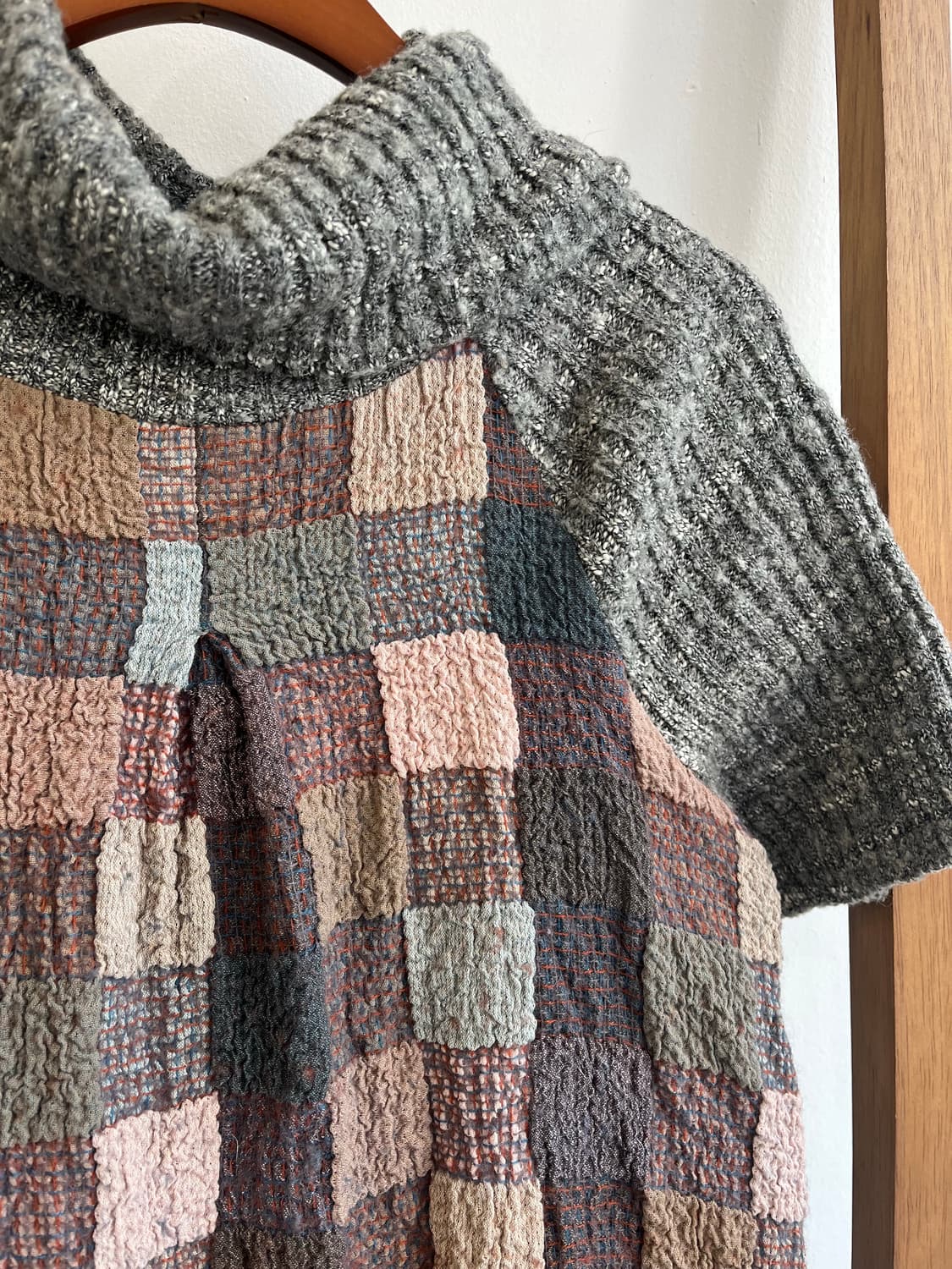  패치워크 반팔 니트 원피스 상품이미지3