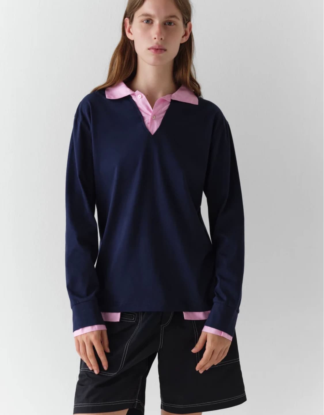 [S] 기마구아스 Luis 레이어드 폴로 셔츠 네이비 핑크 상품이미지5