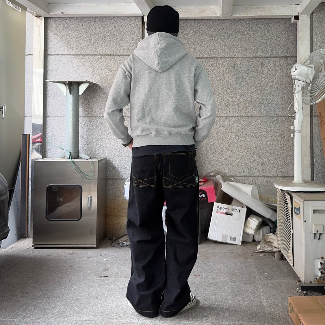 JAMI 옐로우 스티치 지퍼 와이드 벌룬 팬츠 상품이미지2