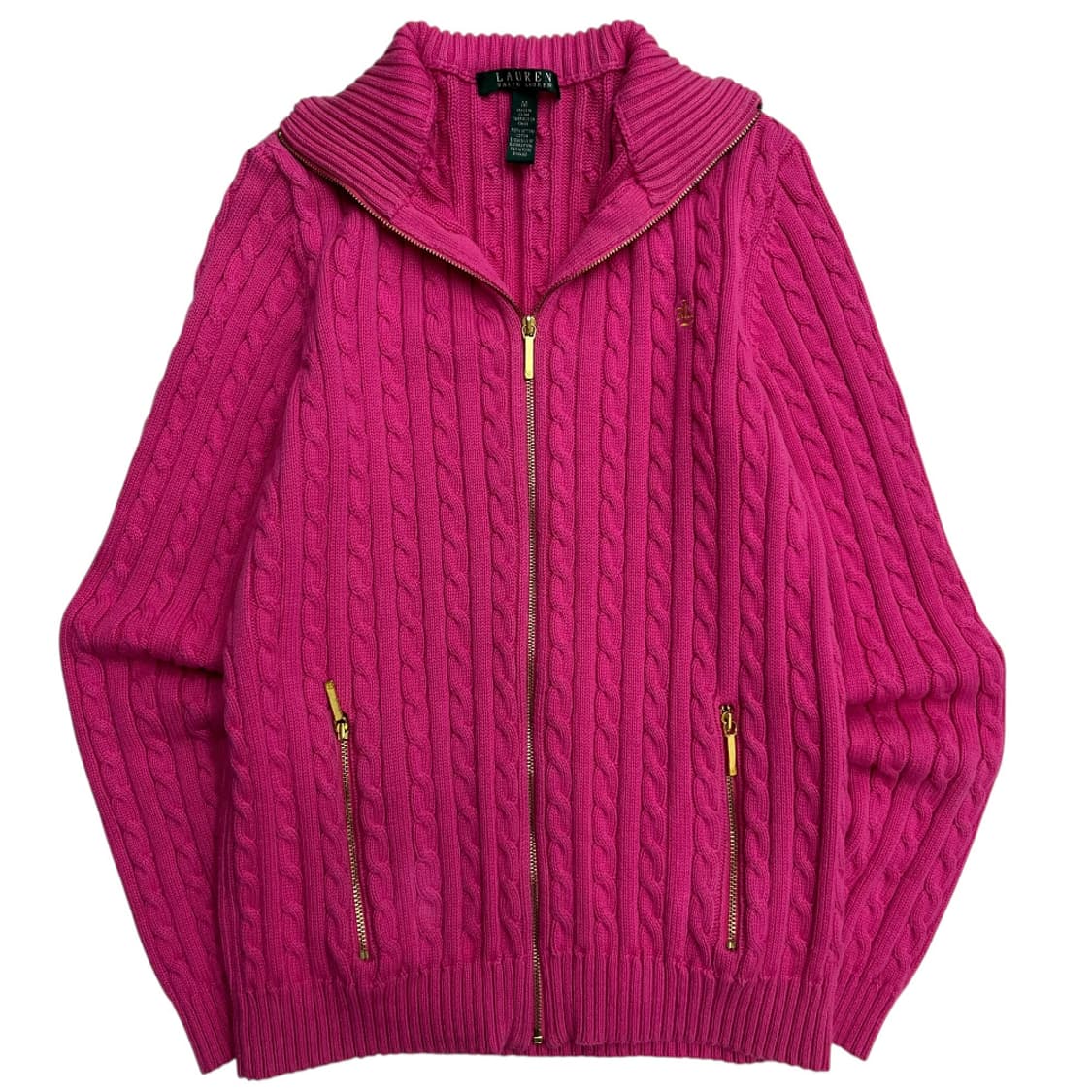 폴로 랄프로렌 골드로고 핫핑크 니트집업 M 상품이미지2