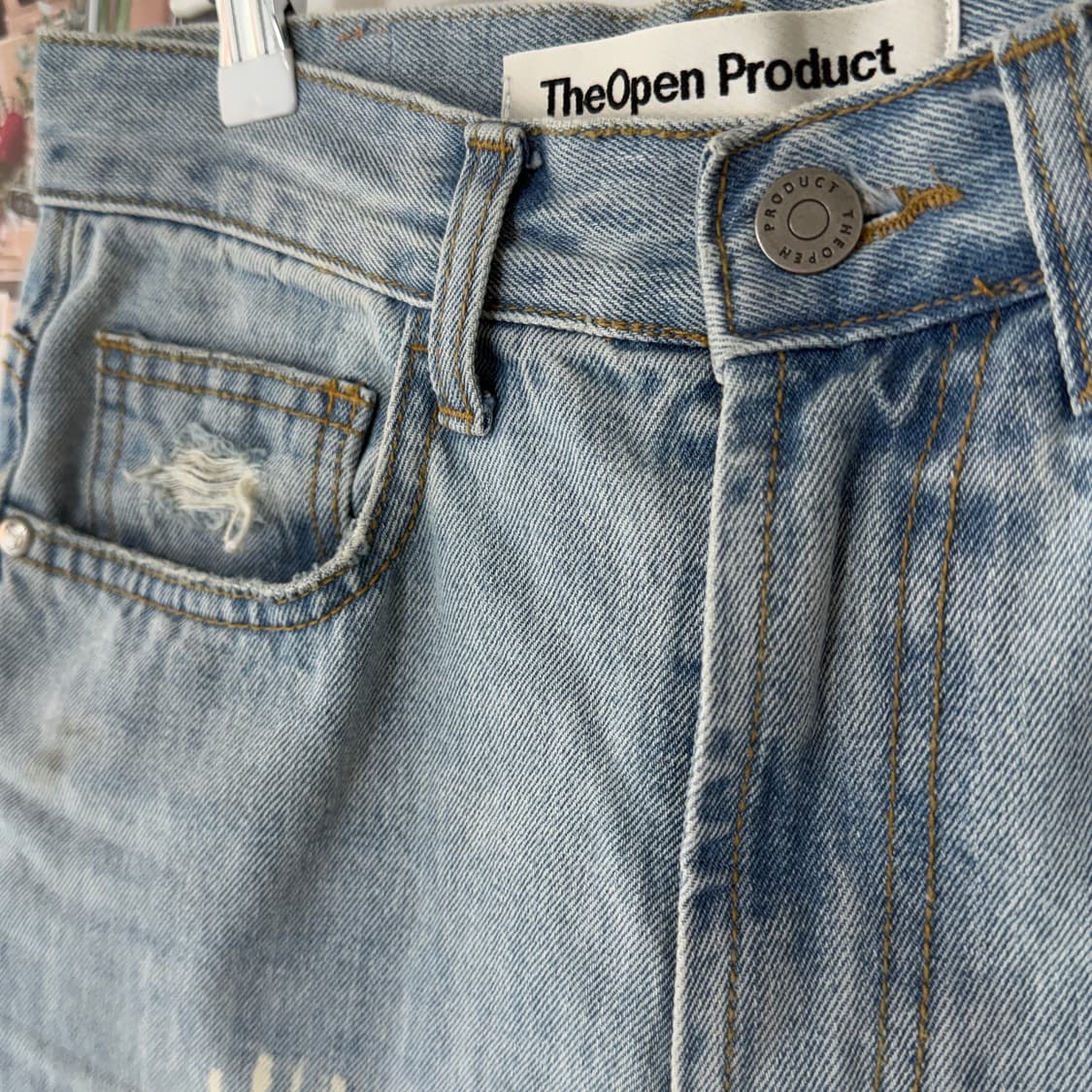 [28] 더오픈프로덕트 블루데미지 데님 반바지 상품이미지3